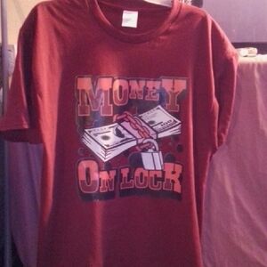 Red Graphic T-Shirt with Money Design